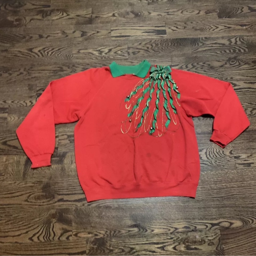 Vintage Over The Top Jingle Bells Bows Christmas Sweater Size XL Stained-READ
